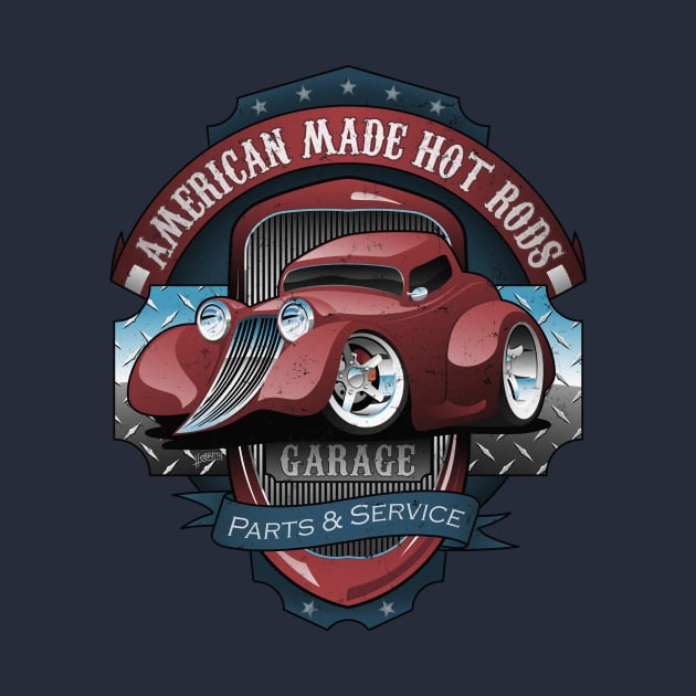 American Hot Rods Garage Vintage Car Sign Cartoon by hobrath