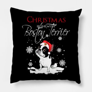 Christmas begins with Boston Terrier Pillow