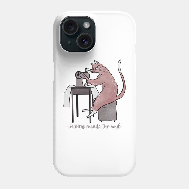 LADY CAT SEWING MENDS THE SOUL Phone Case by Rightshirt