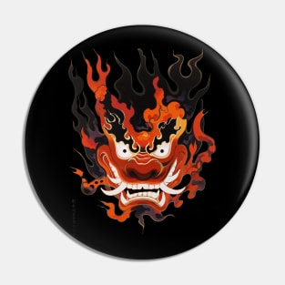 Flaming Traditional Oni Mask Pin