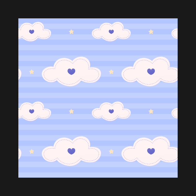 Cute pattern with clouds, stars and stripes by Lozovytska