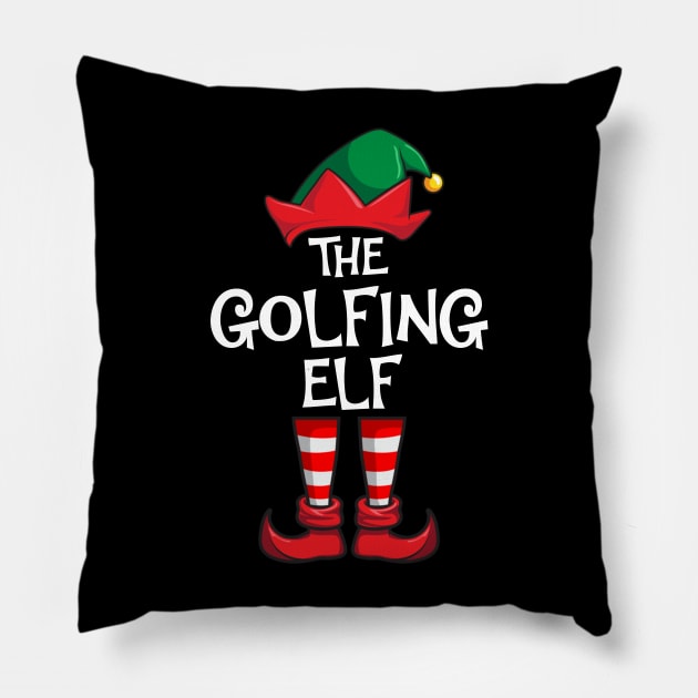 Golfing Elf Matching Family Christmas Sporty Pillow by hazlleylyavlda