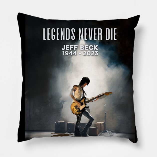 Jeff Beck No. 4: Legends Never Die , Rest In Peace 1944 - 2023 (RIP) on a Dark Background Pillow by Puff Sumo