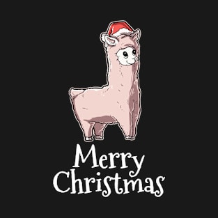 Merry Christmas Alpaca Santas Hat Llama T-Shirt