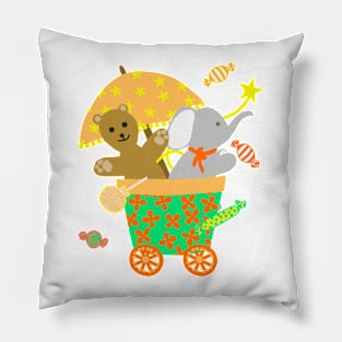 Teddy bear and elephant tossing candies Pillow