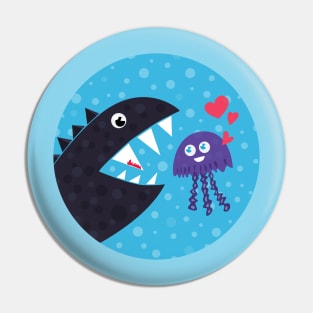 Cute Jellyfish In Love With Sea Monster Pin