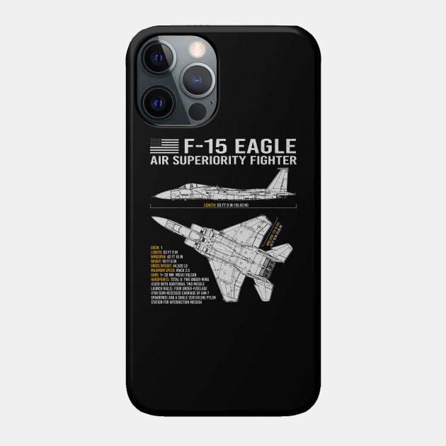 F-15 Eagle Fighter Jet Blueprint US Aircraft Plane Airplane - F 15 Eagle - Phone Case