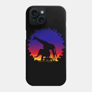 silhouette elephant giraffe tiger africa Phone Case