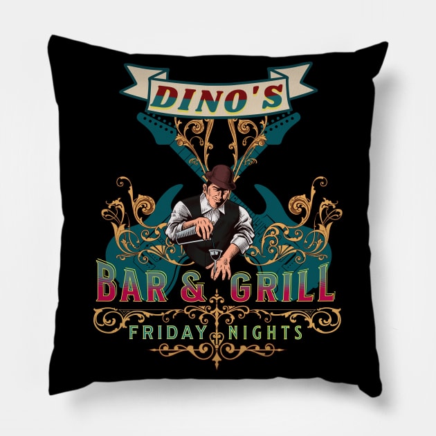 Dino's Bar & Grill Pillow by RockReflections