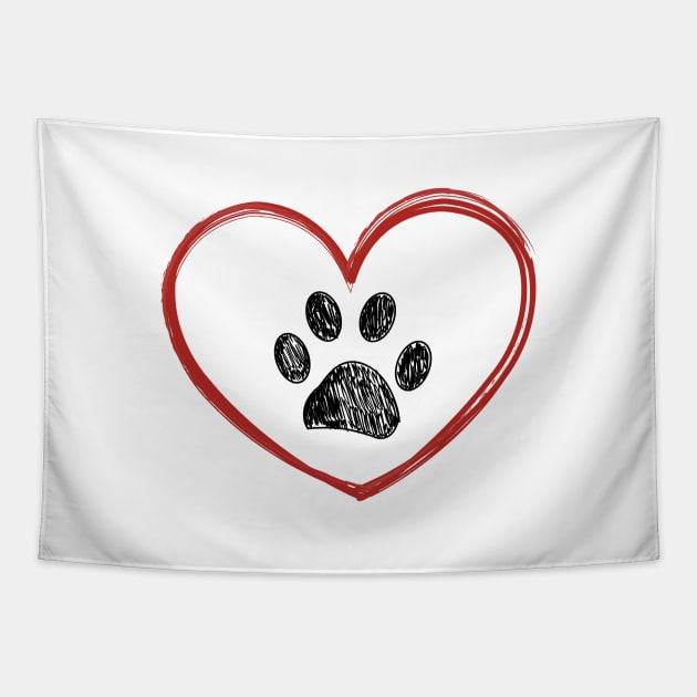 Heart with paw print. Happy Valentine's day design Tapestry by GULSENGUNEL