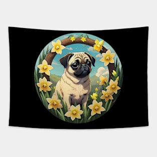 Fawn Pug With Daffodils Tapestry