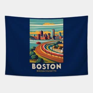 A Vintage Travel Art of Boston - Massachusetts - US Tapestry