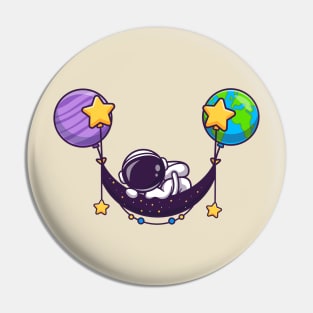 Cute Astronaut Sleeping On Space Swing Planet Cartoon Pin