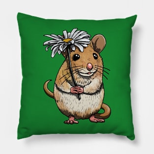 Mousie and Flower White Pillow