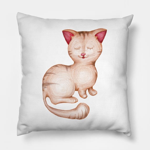 Sleeping cat. color pencil Pillow by lisenok