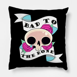 Bad to the Bone tattoo style design Pillow