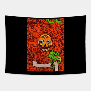 Experience the Essence - A MaleMask NFT with MexicanEye Color and DoodleGlyph Background Tapestry