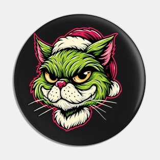 Cute Cat as The Grinch on Christmas Pin