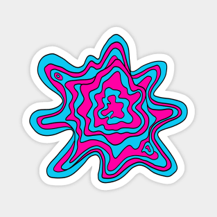 Trippy Retro Acid Splash Topographic Wavy Contour Fluid Line Art Pink and Blue Magnet