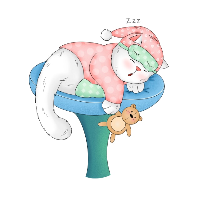 Cute Cat Sleeping On A Cat Tree by Athikan