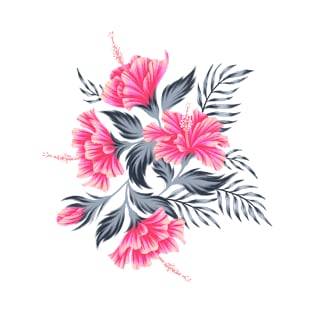 Hibiscus Floral - Light Grey / Pink T-Shirt