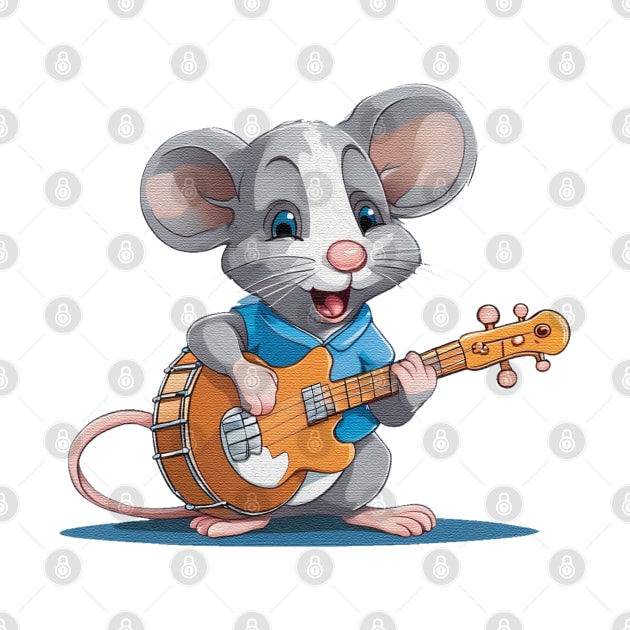 mouse playing a guitars by JnS Merch Store