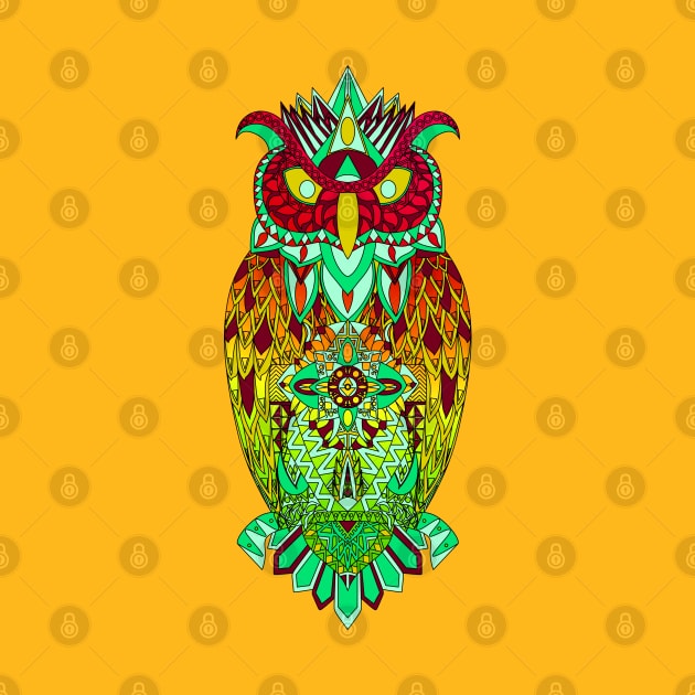 big little owl in mexican pattern ecopop by jorge_lebeau