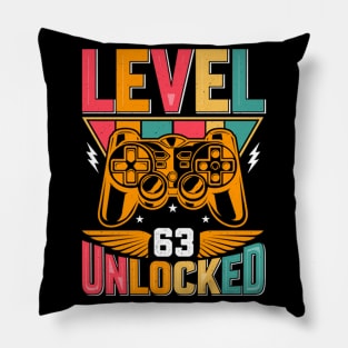 Level 63 Unlocked Awesome Since 1960 Funny Gamer Birthday Pillow