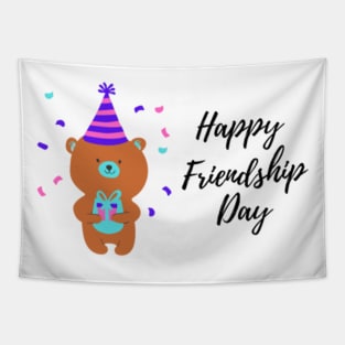 happy friendship day brown teddy bear illustration Tapestry
