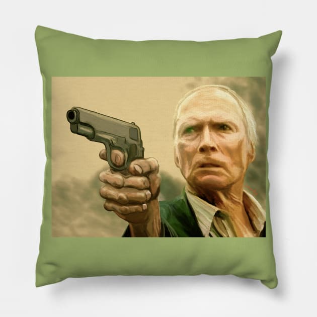 Clint Eastwood as Walt Kowalski in Gran Torino Pillow by charlipadart