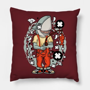 Shark Fisherman Illustration Pillow