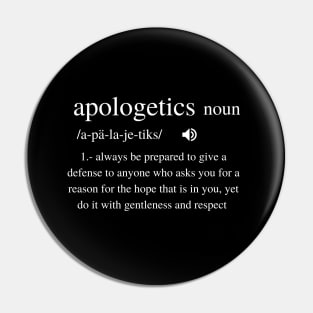 Apologetics Biblical definition from 1 Peter 3:15, white text Pin
