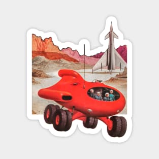 Red Spaceship Exploration Planet Rocket Astronauts Science Fiction Comic Magnet