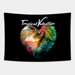 Tropical Valentine No. 3: Valentine's Day in Paradise on a Dark Background Tapestry