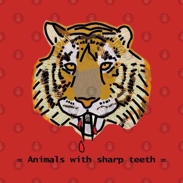 Animals with Sharp Teeth Halloween Horror Tiger Portrait by ellenhenryart