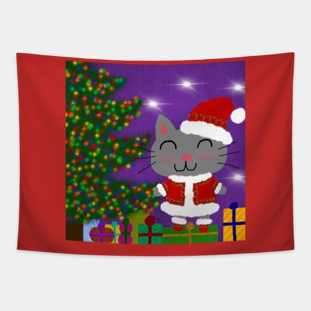 Meowy Christmas Tapestry by DebiCady