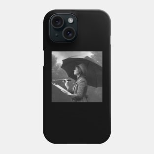 Girl wearing an umbrella draws black and white art Phone Case