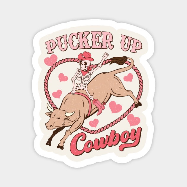 Pucker Up Cowboy Retro Skeleton Funny Magnet by Nessanya