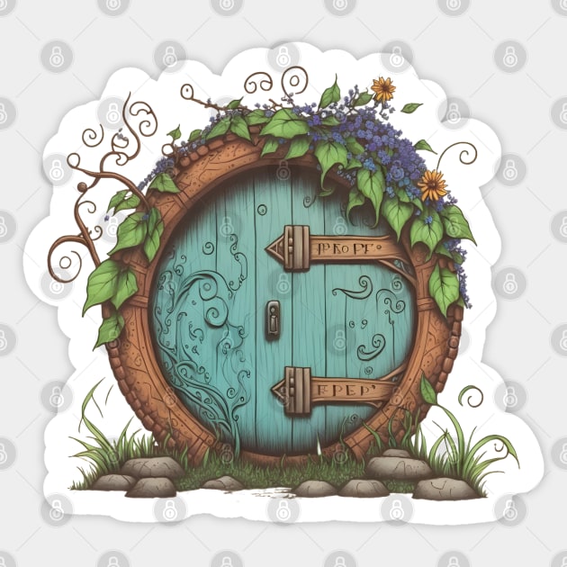 Round Doors under a Tree - Fantasy - Hobbit - Sticker