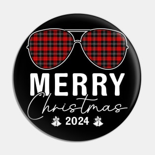 Sunglass Plaid Merry Christmas 2024 For Family Matching Pin