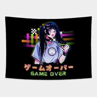 Anime Girl Game Over Japanese Vaporwave Tapestry