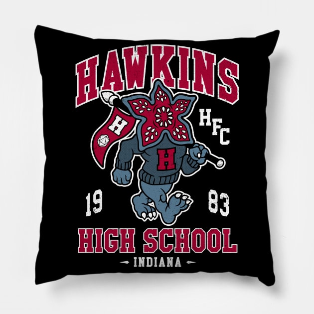 Hawkins High School - Vintage Distressed Creepy Cute College Mascot Pillow by Nemons