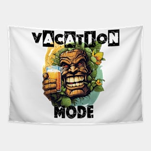 Tiki Statue Holding A Beer - Vacation Mode (Black Lettering) Tapestry