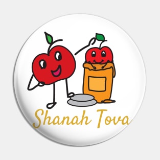 Shana Tova greeting with cute apple and honey Pin