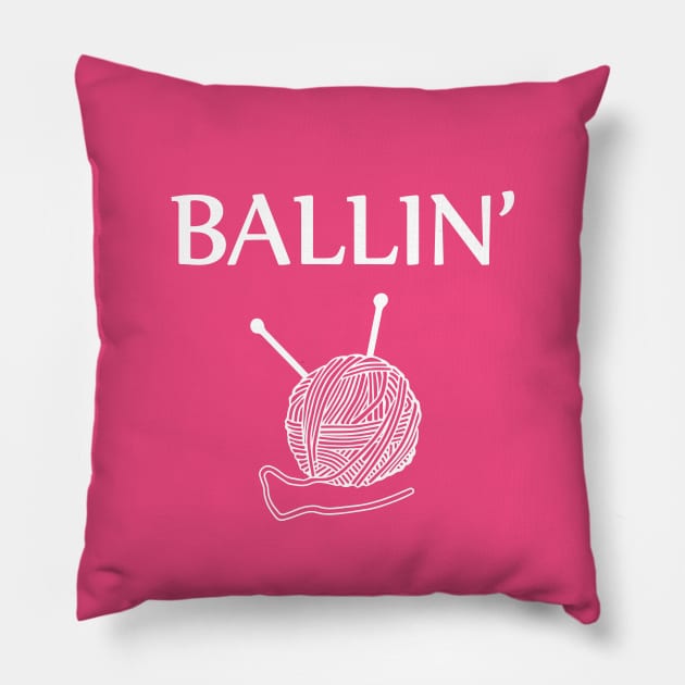 Ballin' - yarn ball - knitting needles Pillow by Selma22Designs