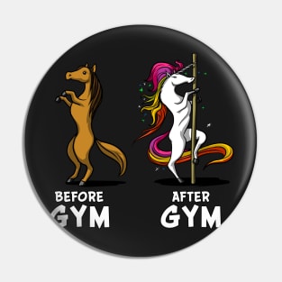 Before And After Gym Unicorn Magical Pole Dancing Pin