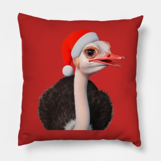 Funny Christmas Ostrich in Santa Hat Pillow