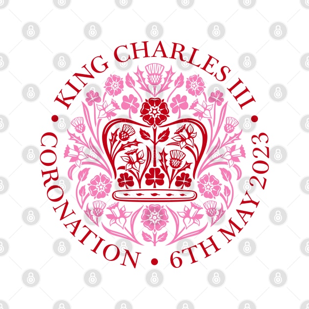 King Charles III Official Coronation Emblem Red and Pink by NattyDesigns