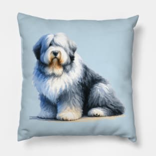 Watercolor Old English Sheepdog - Beautiful Dog Pillow