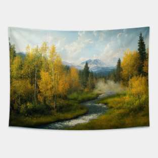 Beautiful nature with rivers , trees portrait Tapestry